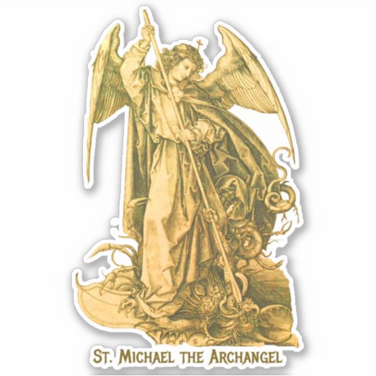 St. Michael Archangel Gold Renaissance Medieval Sticker (Voorkant)