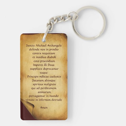 ST MICHAEL ARCHANGEL MET DRAGON Prayer Parchment Sleutelhanger (achterkant)