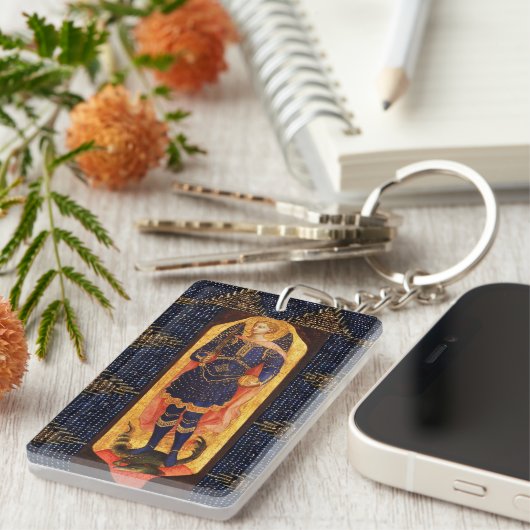 ST MICHAEL ARCHANGEL MET DRAGON Prayer Parchment Sleutelhanger (Voorkant Rechts)