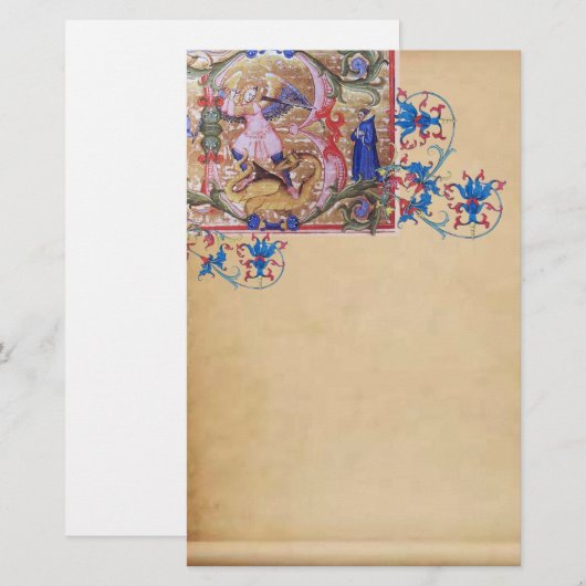 St. Michael de Aartsengel Antiek Bloemenperkament Briefpapier (Voorkant / Achterkant)