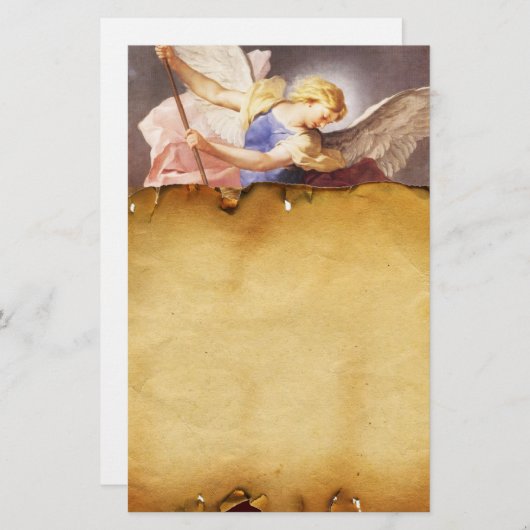 St Michael de Aartsengel, Bruin Perkament Briefpapier (Voorkant / Achterkant)