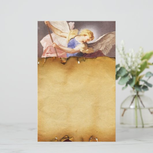 St Michael de Aartsengel, Bruin Perkament Briefpapier (Staand voorkant)