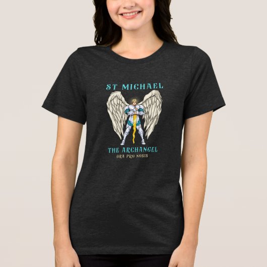 St. Michaël de Aartsengel Katholieke Gebedsshirt Tri-Blend Shirt (Voorkant)