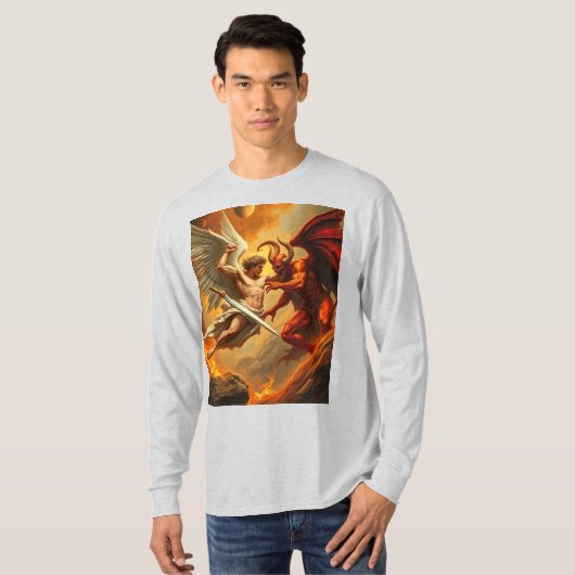 St Michael de Aartsengel Mannen T-shirt met lange  (Voorkant volledig)