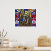 St. Michael de aartsengel met duivel, rode draken Poster (Keuken)