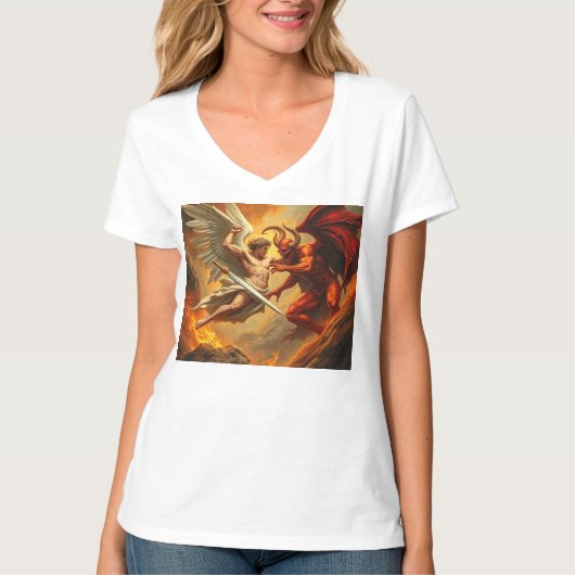 St Michael de Aartsengel Vrouwen V-hals T-shirt (Voorkant)