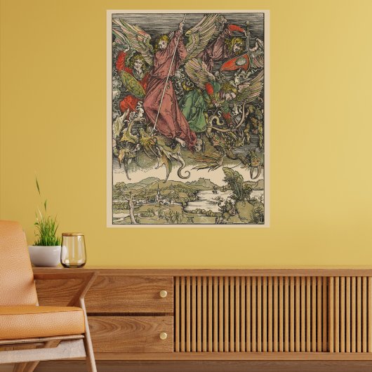 St. Michael die de draak bevecht door Albrecht Dür Poster (Woonkamer 2)
