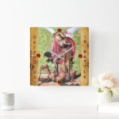 ST. MICHAEL, DRAGON AND JUSTICE Parchment Vierkante Klok (Huis)