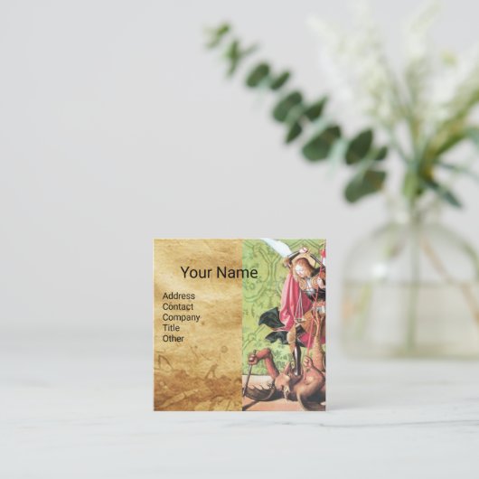 ST. MICHAEL, DRAGON EN JUSTITIE, bruin perkament B Vierkante Visitekaartje (Staand voorkant)