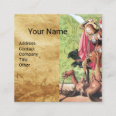 ST. MICHAEL, DRAGON EN JUSTITIE, bruin perkament B Vierkante Visitekaartje (Voorkant)