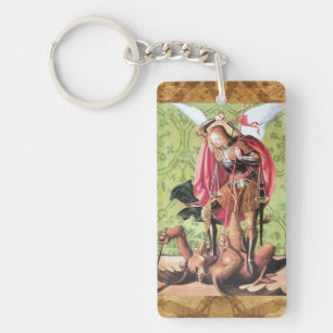 ST. MICHAEL, DRAGON EN JUSTITIE Gebed Perkament Sleutelhanger