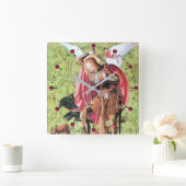 ST. MICHAEL, DRAGON EN JUSTITIE Green Pink Vierkante Klok (Huis)