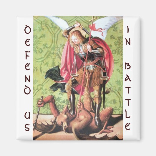 ST. MICHAEL, DRAGON EN JUSTITIE, Green Red Brown Magneet (Voorkant)