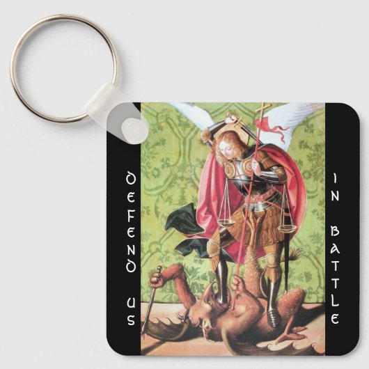 ST. MICHAEL, DRAGON EN JUSTITIE, Green Red Brown Sleutelhanger (Voorkant)