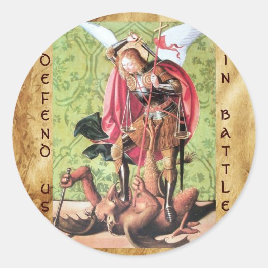 ST. MICHAEL, DRAGON EN JUSTITIE, groen rood bruin Ronde Sticker (Voorkant)