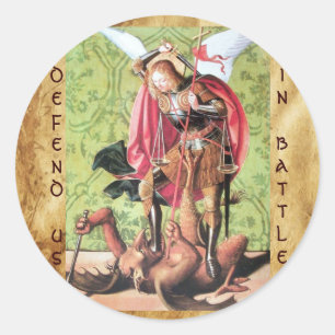 ST. MICHAEL, DRAGON EN JUSTITIE, groen rood bruin Ronde Sticker