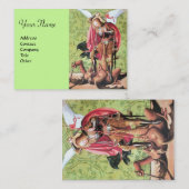 ST. MICHAEL, DRAGON EN JUSTITIE, groen rood bruin Visitekaartje (Voorkant / Achterkant)