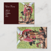 ST. MICHAEL, DRAGON EN JUSTITIE, groen rood bruin Visitekaartje (Voorkant / Achterkant)