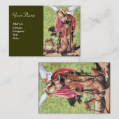 ST. MICHAEL, DRAGON EN JUSTITIE, groen rood bruin Visitekaartje (Voorkant / Achterkant)