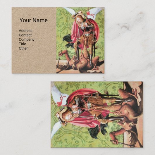 ST. MICHAEL, DRAGON EN JUSTITIE, Red Green Brown Visitekaartje (Voorkant / Achterkant)