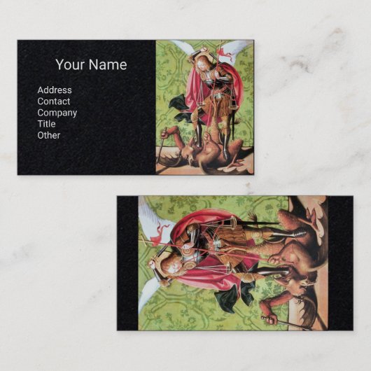 ST. MICHAEL, DRAGON EN JUSTITIE, rood groen zwart Visitekaartje (Voorkant / Achterkant)