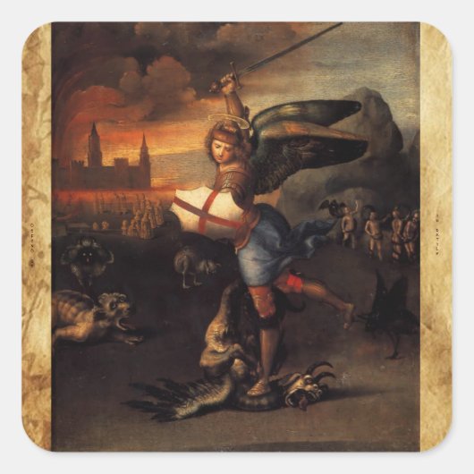 St Michael en de Draak, Brown Perkament Vierkante Sticker (Voorkant)
