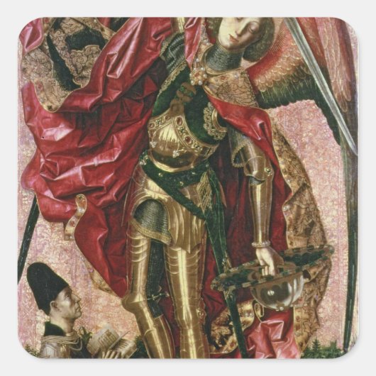St. Michael en de Dragon Vierkante Sticker (Voorkant)