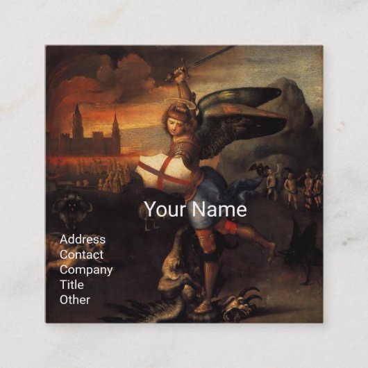 St. Michael en Dragon Vierkante Visitekaartje (Voorkant)