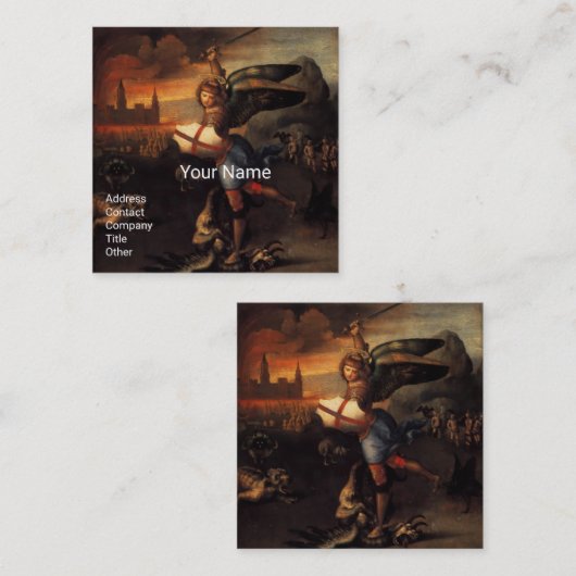 St. Michael en Dragon Vierkante Visitekaartje (Voorkant / Achterkant)