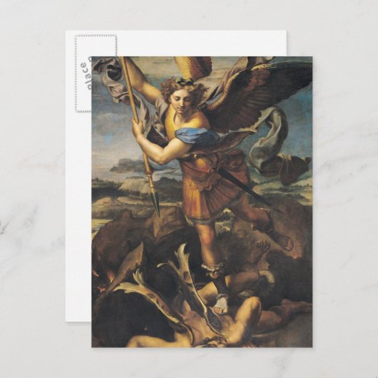 St. Michael Overweldigend the Demon, 1518 Briefkaart (Voorkant / Achterkant)