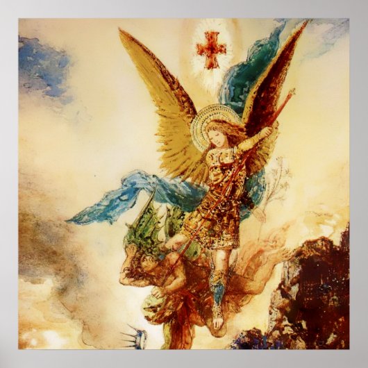 “St. Michaël overwint Satan” door Gustave Moreau Poster (Voorkant)