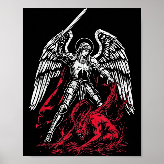 St Michael The Archangel Defeats Satan Catholic  Poster (Voorkant)