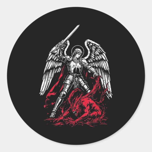 St Michael The Archangel Defeats Satan Catholic  Ronde Sticker (Voorkant)