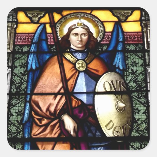 St. Michael The Archangel Glas in lood Window Vierkante Sticker (Voorkant)