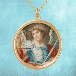 St. Michael the Archangel (M 010) Goud Vergulden Ketting<br><div class="desc">Afbeelding Credit (M 010): Antiek vignet van St. Michael the Archangel,  19e-eeuwse handgekleurde graving,  oorspronkelijke uitgever onbekend,  van het privé-collectie van de ontwerper van religieuze ephemera. Sint Michael houdt een gouden schaal vast,  een verwijzing naar zijn rol als helper in het laatste vonnis.   feast: 29 september</div>