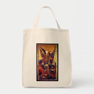 St. Michael Vanguishing Devil als middeleeuwse Kni Tote Bag