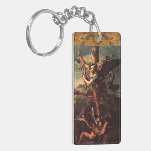 ST. MICHAEL VANGUISHING SATAN Prayer Parchment Sleutelhanger (Voorkant Links)