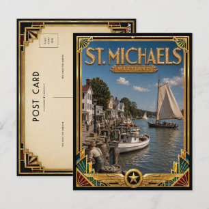 St. Michaels Maryland Vintage Art Deco Gouden Tijd Briefkaart