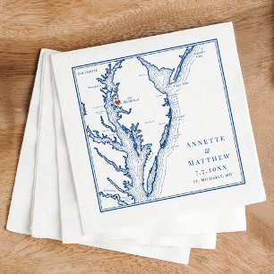 St. Michaels MD Kaart Elegante Navy Blue Wedding Servet