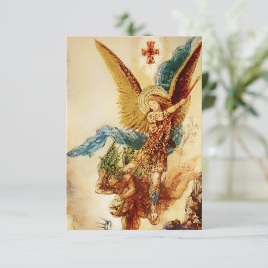 "St Micheal Vanquishing Satan" van Gustave Moreau Bedankkaart (Staand voorkant)