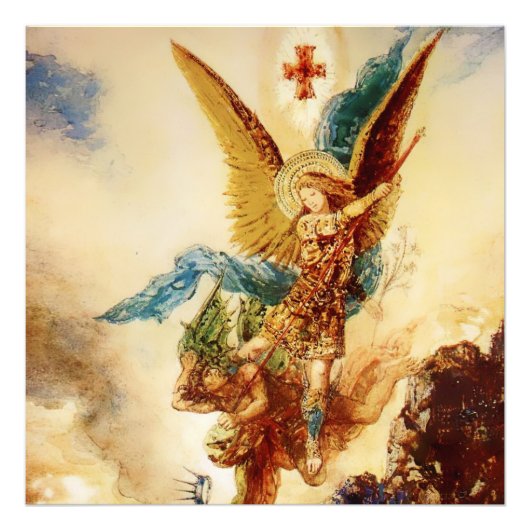 "St Micheal Vanquishing Satan" van Gustave Moreau Foto Afdruk (Voorkant)