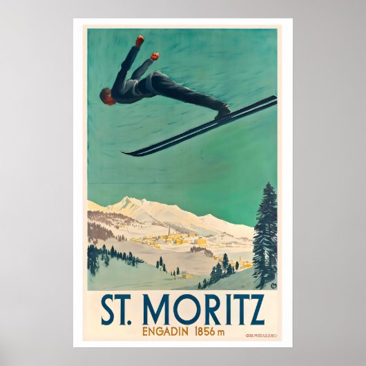 St. Moritz Engadin Zwitserland Vintage Reizen Poster (Voorkant)