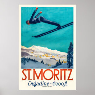 St. Moritz Engadin Zwitserland Vintage Ski-poster Poster