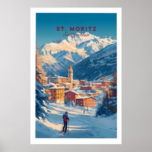 St Moritz Muur Kunst Ski Print 1 (Voorkant)
