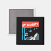 St. Moritz Skien - Retro St. Moritz Ski Magneet (Voorkant / Achterkant)