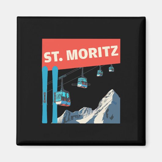 St. Moritz Skien - Retro St. Moritz Ski Magneet (Voorkant)