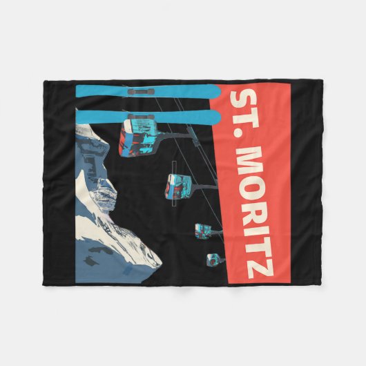 St. Moritz Skiing - Retro St. Moritz Ski  Fleece Deken (Voorkant (Horizontaal))