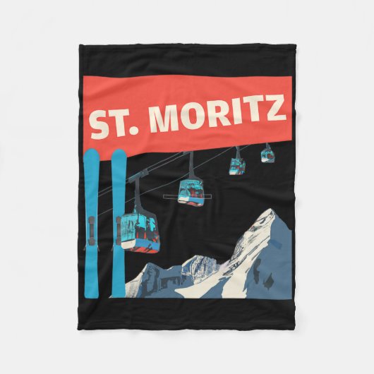 St. Moritz Skiing - Retro St. Moritz Ski  Fleece Deken (Voorkant)