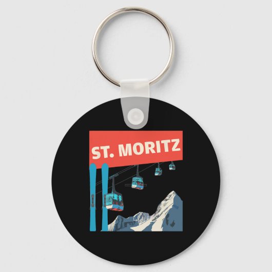 St. Moritz Skiing - Retro St. Moritz Ski  Sleutelhanger (Voorkant)