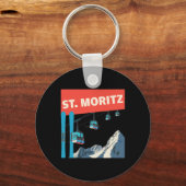 St. Moritz Skiing - Retro St. Moritz Ski  Sleutelhanger (Voorkant)